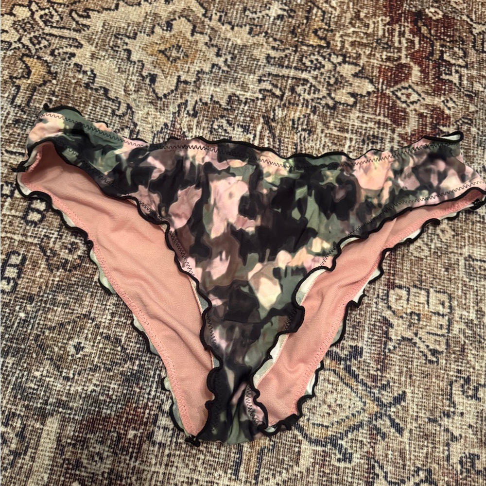 Lucky Brand Pink and green ruffle Bikini Bottom